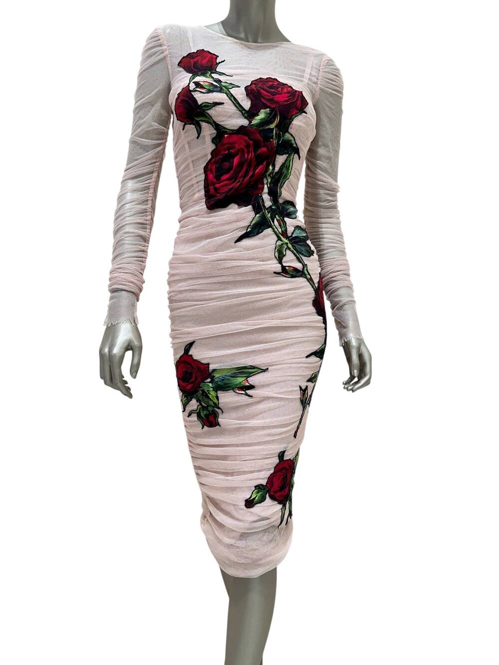 Dolce & Gabbana Ruched Tulle Evening Dress with Rose Appliqué Sz.38